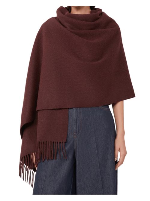 Stola da donna in puro cammello, franghe, colore ciliegia. MAX MARA | 4546345206007